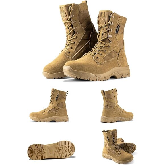 ⚡ Men's Bright Brown Combat Suede Leather Lightweight Military Work Desert Boot - Picture 6 of 8